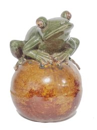 Huge & Adorable Vintage Pottery Frog On A Rock 13' Tall Figurine