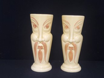 Vintage Orchids Of Hawaii Tiki Fu Manchu Yellow And Brown Pottery Cocktail Glass Japan