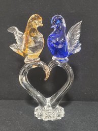 Vintage Murano Art Glass Lovebirds Heart Shaped Large Figurine