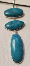 Silver Plated Triple Pendant 2 3/4' X 1' With Three Spider Turquoise Stones With 16-18' Cloth Necklace