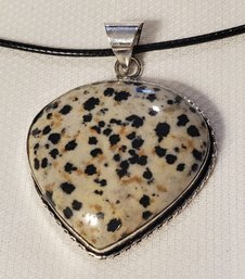 Silver Plated Dalmatian Jasper Pendant 1 3/8' X 1 3/8' With A 16-18' Cloth Necklace