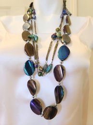 Two Multicolored Metallic And Iridescent Stone Necklaces - One Is Contemporary, The Other Is Vintage.