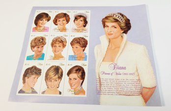 Princess Diana Nevis Princess Of Wales Memorial Stamp Sheet - 9 Stamps