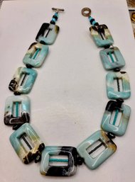 Gorgeous Natural Stone ( Aventurine Interspersed With Hematite ) Link Necklace