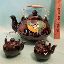 Redware Teapot And 2 Salt Shakers