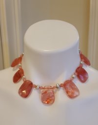 Vintage Pink Quartz, Moonstone? Clasp,  Interspearsed With Biwa Pearls