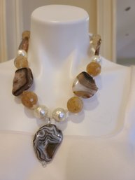 Stunning Agate With Vintage Crystals And Faux Pearls