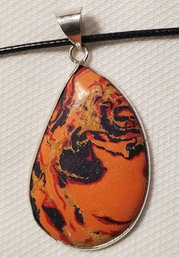 Silver Plated Huge Red Creek Jasper Pendant 1 5/8' X 1' With A 16-18' Cloth Necklace