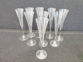 Nine Clear Crystal Champagne Flutes Glasses