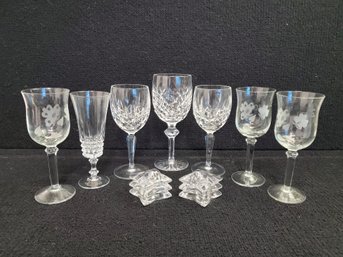 Mixed Lot Of Crystal Etched & Cut Glass Stemware, Candlestick Holders - Gorham & Waterford