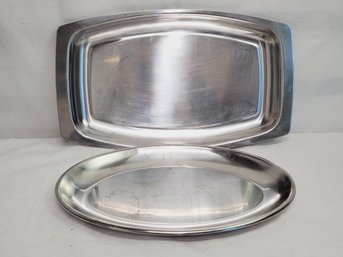 Two Vintage Mid Century Modern Swedish Stainless Steel Oblong Trays Including Fraser