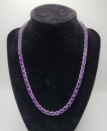 Absolutely Stunning Amethyst Tennis Necklace In Rhodium Over Sterling