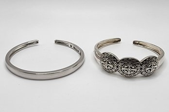 Pair Of Heavy Sterling Silver Cuff Bracelets