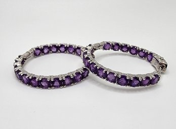 Lavender Amethyst, Rhodium Over Sterling Inside Out Hoop Earrings