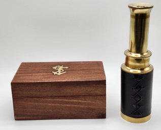 Handcrafted Fully Functional Telescope With Brown Leather & Wooden Gift Box