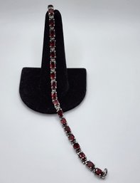 Red Garnet Tennis Bracelet In Stainless
