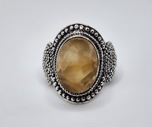 Bali, Rough Cut Citrine Ring In Sterling