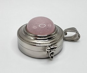 Rose Quartz Openable Pendant Necklace With Compass In Stainless