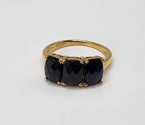 Natural Thai Black Spinel Ring In Yellow Gold Over Sterling