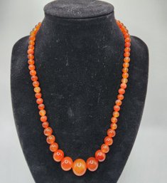 Red Agate Beaded Necklace In Sterling