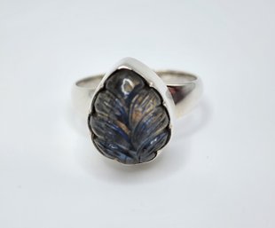 Labradorite Carved Leaf Ring In Sterling