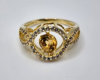 Floating Citrine, Yellow Gold Over Sterling Ring