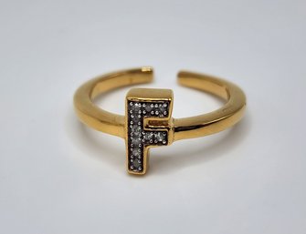 Diamond Initial F Openable Ring In Yellow Gold Over Sterling