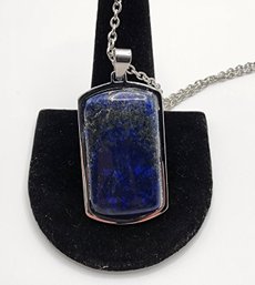 Lapis Lazuli Dogtag Pendant Necklace In Stainless