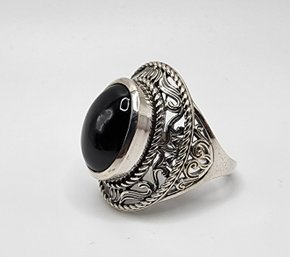 Natural Black Spinel Ring In Sterling Silver