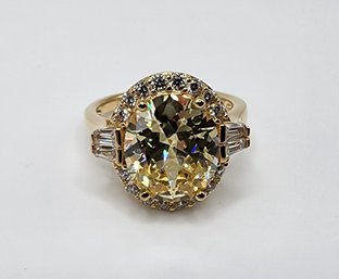 Premium Yellow/white CZ, 18k Yellow Gold Over Sterling Ring