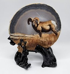 Agate Mountain Goat Print Plate With Stand