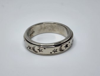 Size 6 Moons & Stars Spinner Ring In Sterling