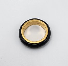 Black Jade Spinner Band Ring In Yellow Gold Over Sterling