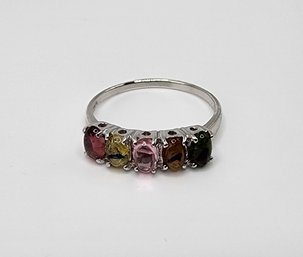 Multi Tourmaline Ring In Platinum Over Sterling