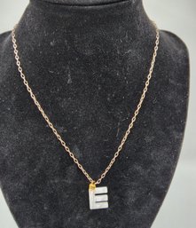 White Mother Of Pearl Letter E Pendant Necklace In 14k Yellow Gold Over Sterling
