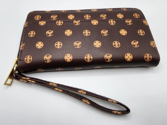 Brown Floral Pattern Faux Leather Wallet
