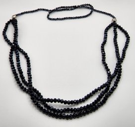 Faux Dark Grey Diamond Beaded Detachable Necklace In Silver Tone With Magnets