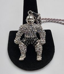 Stainless Steel Crystal Muscle Man Necklace