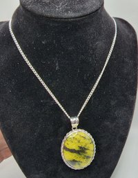 Moss Jasper Pendant Necklace In Silver Tone