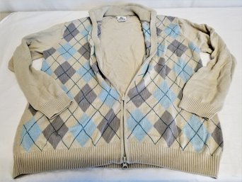 Vintage Men's Lacoste Full Zip Argyle Cardigan Sweater Size XL