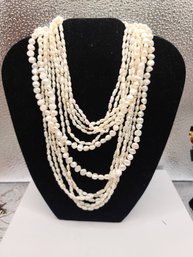 Two  Freshwater Pearl Necklaces One Multistrand Seed Pearls With Gold Beads