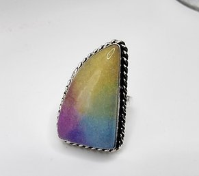 Silver Plate Rainbow Drusy Quartz Ring