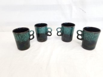 Vintage Set Of Four MCM Evangeline Canada 2 Finger Handle Drip Glaze Mugs