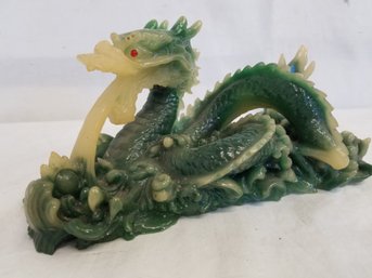Plastic Faux Jade Carved Dragon Figurine