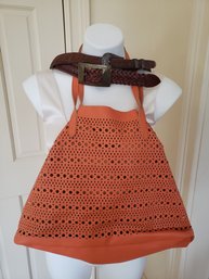 Bright Orange Tote Paired With A Leather J&M Davidson Braided Belt Size M And Brown Leather Belt Size 32