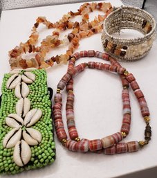 Shells And Beads Galore, Two Necklaces And Two Bracelets