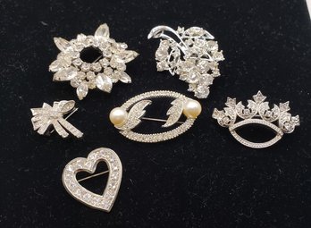 Group Of Six Vintage Rhinestone Pins