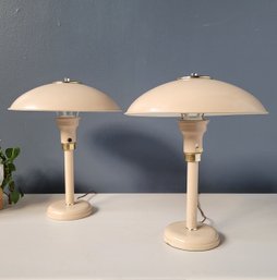Pair 50s Mid Century Gerald Thurston Style Enameled Metal Lamps
