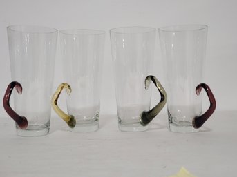 Four Vintage Sussmuth Glass Mugs With Multi Colored Applied Handles