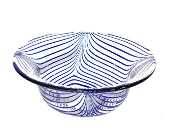 Vintage Lovely Metropolitan Museum Of Art Cobalt Blue & Clear Art Glass Bowl